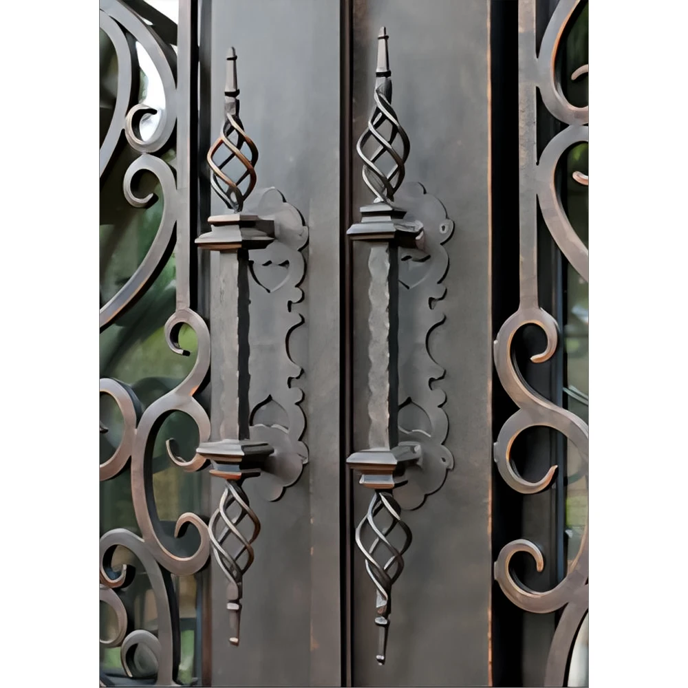 مقابض باب الدخول والنافذة المزخرفة، مقبض الباب الرئيسي من الحديد المطاوع، تصميم جرافيكي