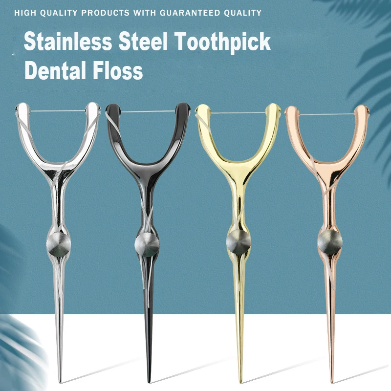 Replaceable Dental Floss Stainless Steel Y Shape Floss Holder Reusable Toothpick Portable Hilo Dental Floss Dental Teeth Sticks