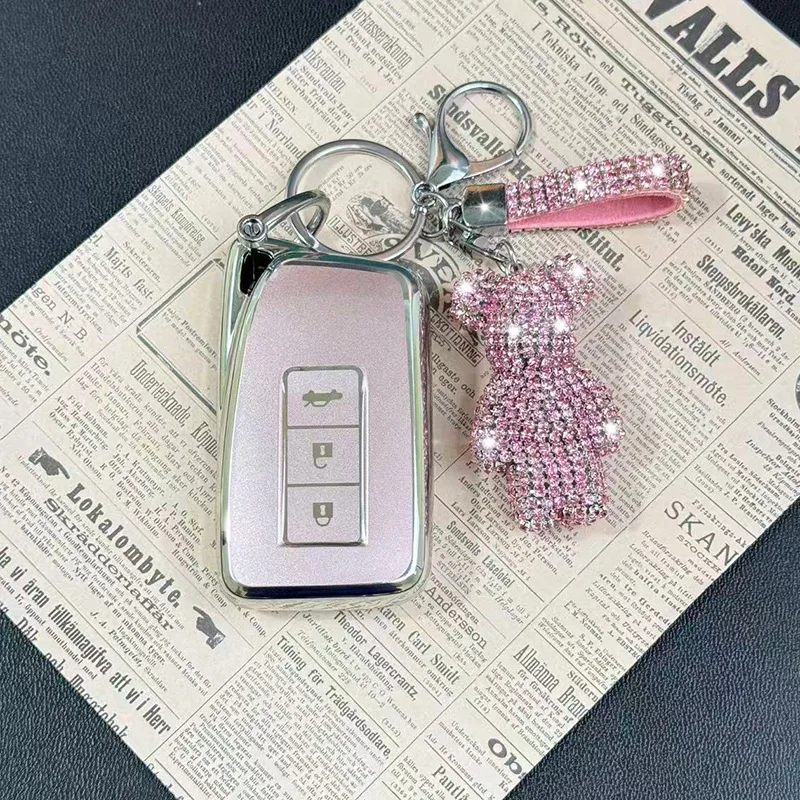 Pink TPU for Lexus NX GS RX IS ES GX LX RC 200 250 350 LS 450H 300H 3 Button Smart Remote Car Key Case Cover Fob Holder Keychain