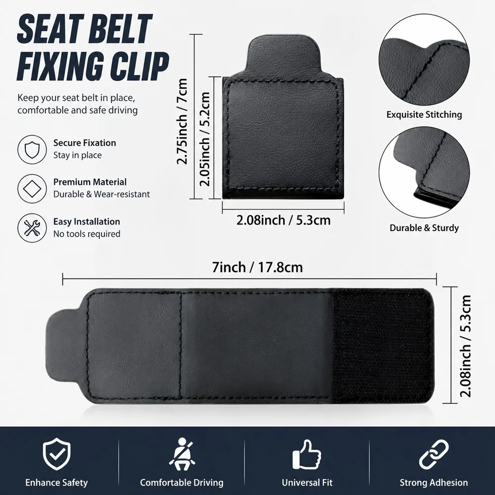 Seat Belt Adjusting Stopper PU Leather Anti‑Pull Fixed Clip Reduce Discomfort For Children Adults Vehicle Safety Belt Accessory