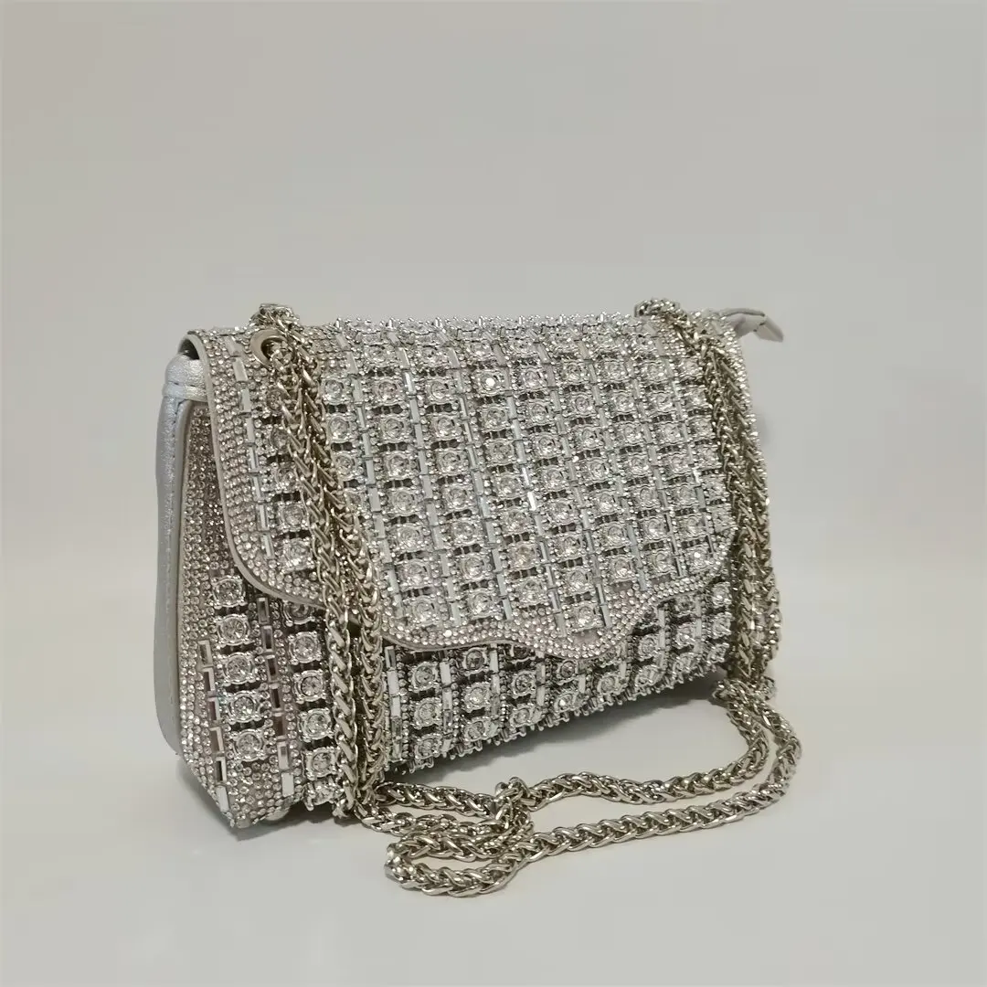 Bolso de cena de lujo con diamantes brillantes, bolso de hombro con cadena de alta calidad, bolso cuadrado pequeño con incrustación de diamantes