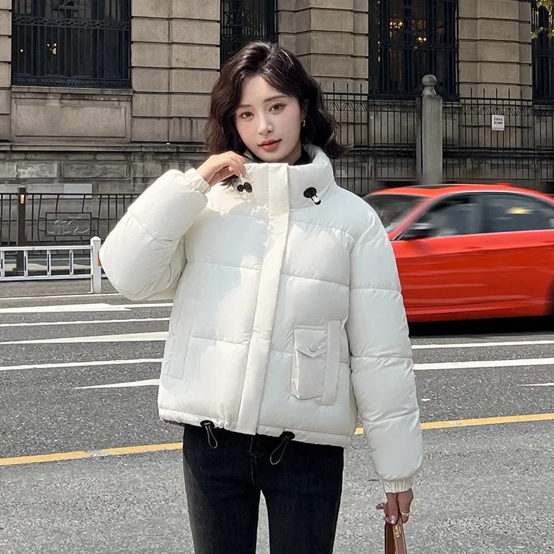 Chaqueta corta de algodón para mujer, abrigo holgado con cuello levantado, ropa de abrigo informal cálida, versión coreana, invierno, novedad de 2024