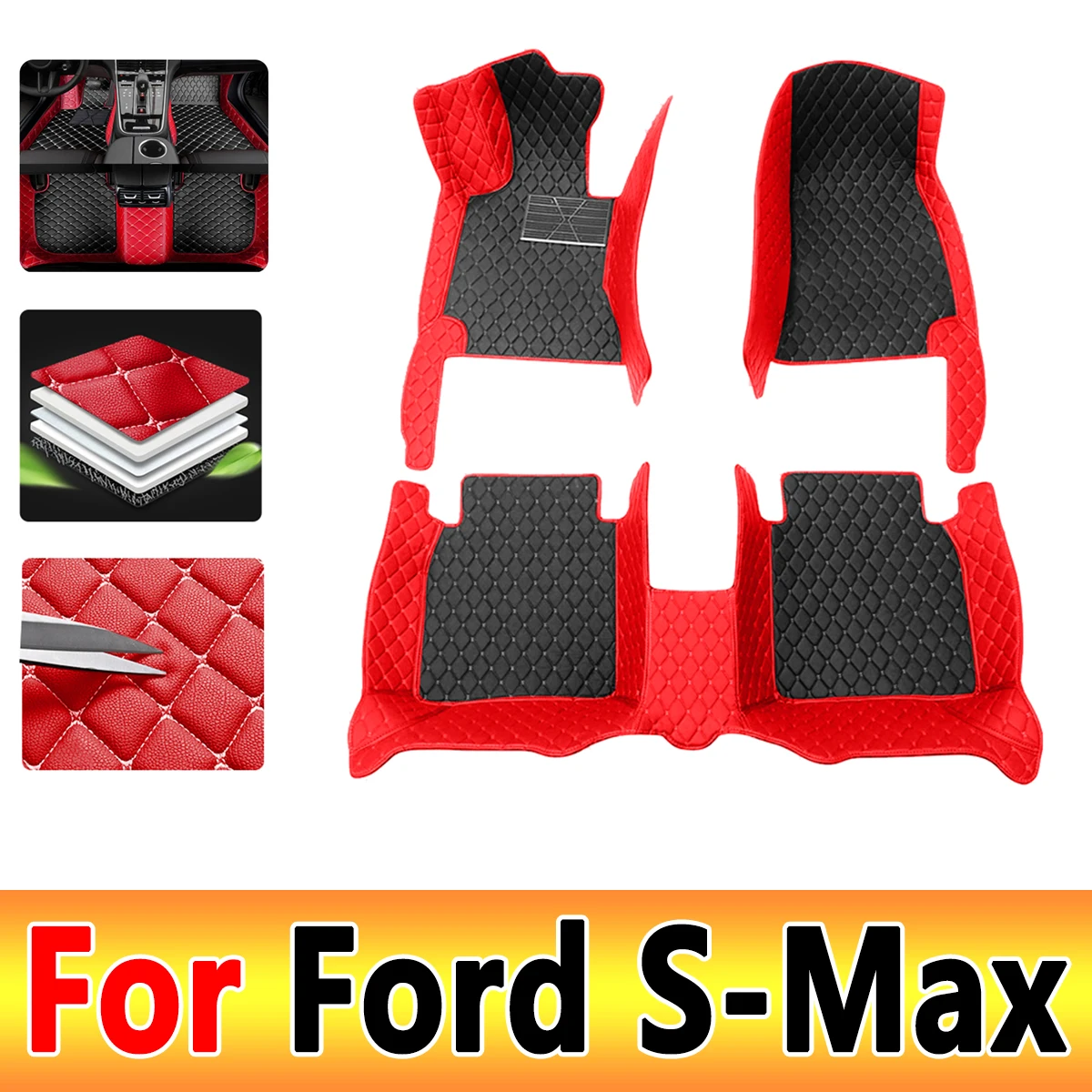 

Car Floor Mats For Ford S-Max MK1 2006~2014 7seat Anti-dirt Pads Full Set Waterproof Floor Mat Non-slip Carpets Car Accessories