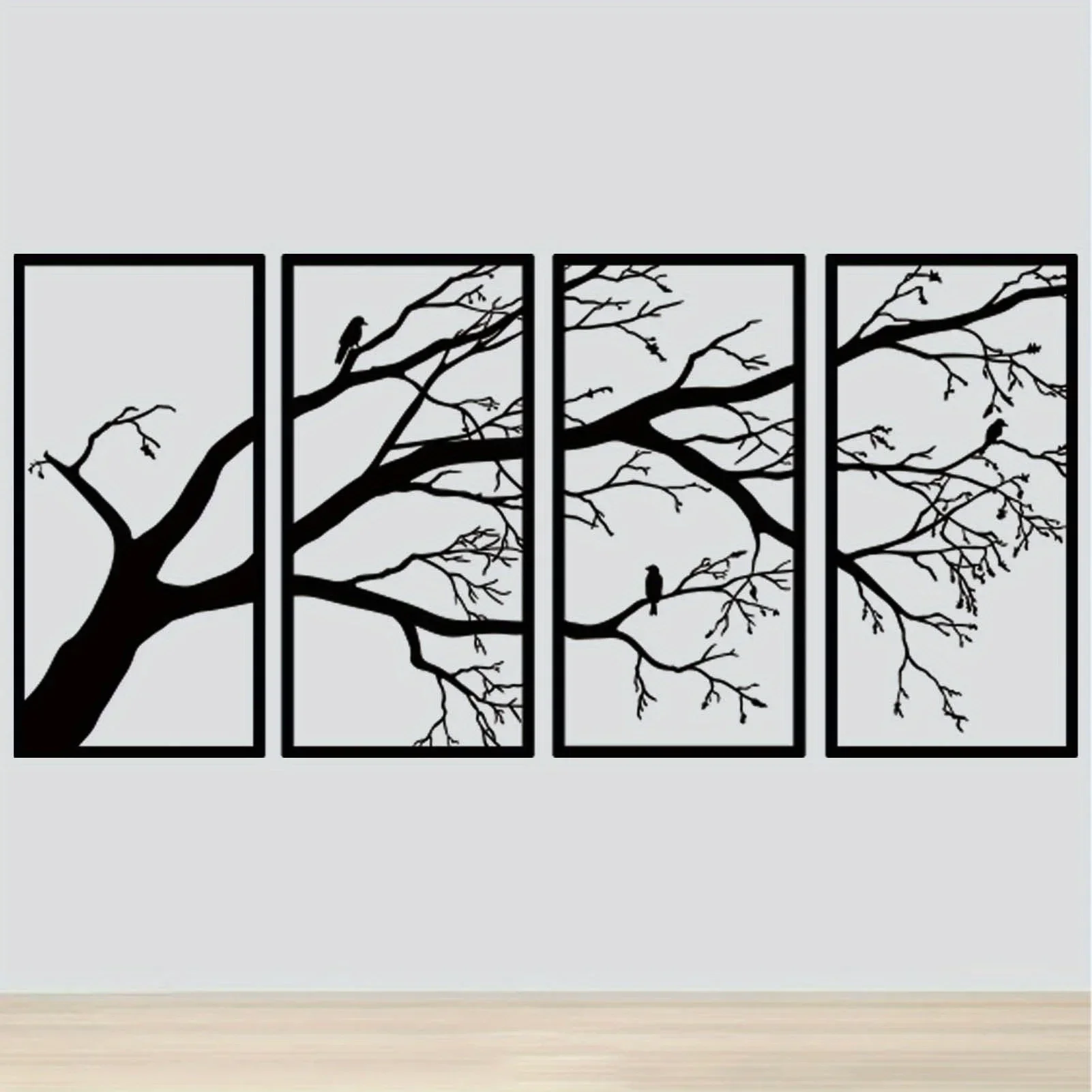 HELLOYOUNG-Impressionante Árvore da Vida Metal Wall Hanging Art, Decoração interior e exterior, Perfeito Housewa, Black Branch, 4 pcs