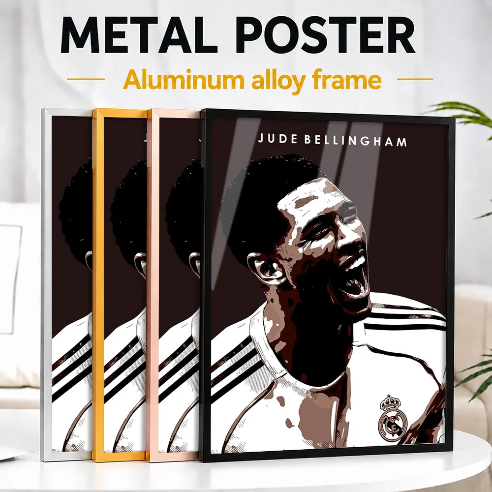 Jude Bellingham Portrait Metal Poster With Aluminum Alloy Frame Customized Illustrated Wall Art For Clubhouse Reception Area