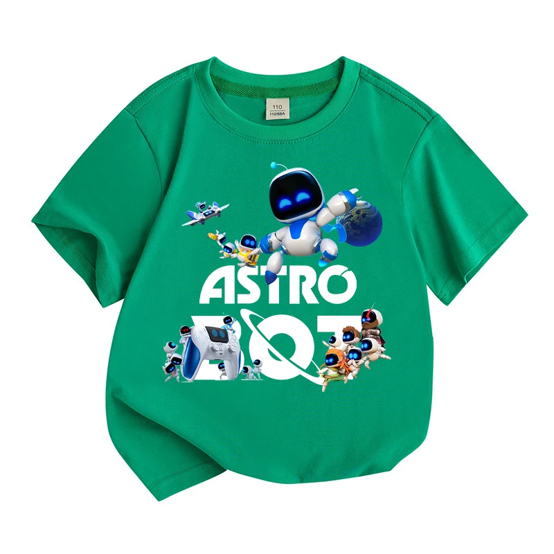 Game Astro Bot T-shirt Cute Anime Printed Boys Girls Clothes Cartoon Short Sleeve Cotton Sportwear Round Neck Shirts Kawaii Tops