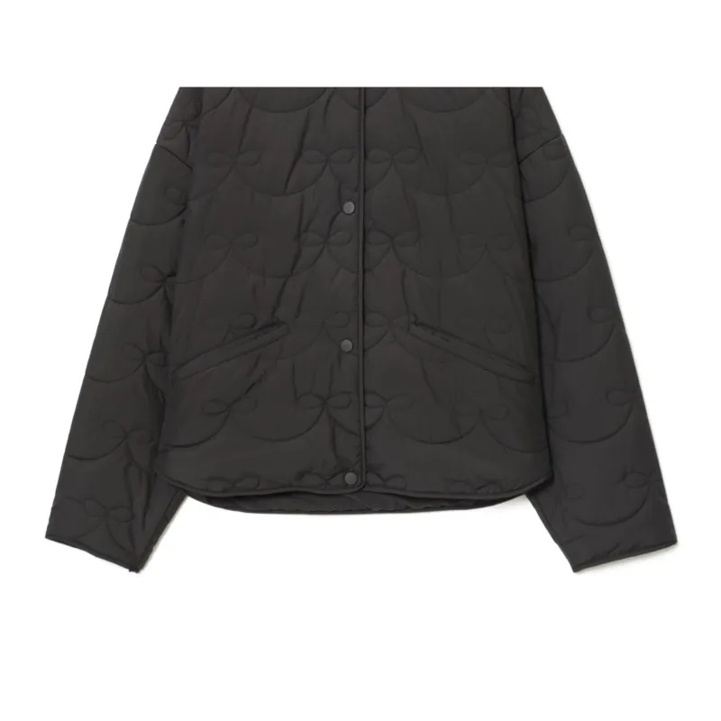 Giacca trapuntata da donna HipSeam con fiocchi Autunno manica lunga O collo con bottoni automatici Cappotti larghi e caldi da donna Top femminili semplici