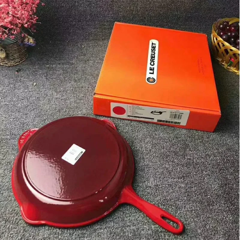 Cast Iron Enamel Flat Bottom Frying Pot Home Skillet Uncoated Scrambled Egg Frying Pan Universal for Gas and Battery Furnace