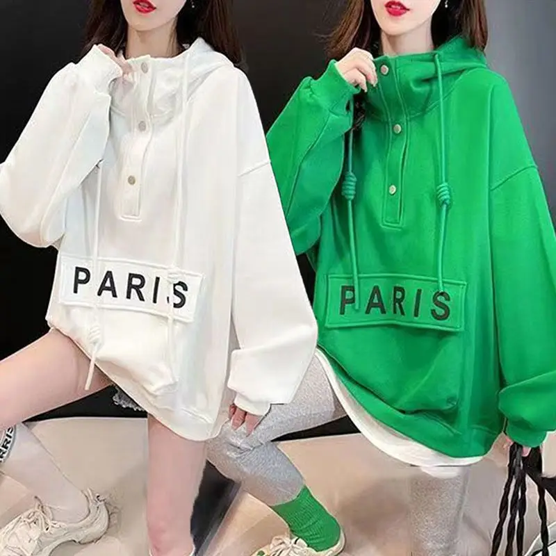 Long Sleeve Ladies Pullovers Pocket Women\'s Clothing Autumn Winter Thin Casual 2023 New Hooded Sweatshirts Drawstring T-Shirts