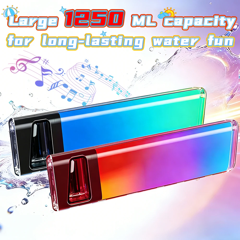 

Электрический водяной пистолет с градиентной подсветкой и музыкой, 1250 мл, большая емкость, аккумулятор 1200 мАч, летняя пляжная игрушка для детей и взрослых
