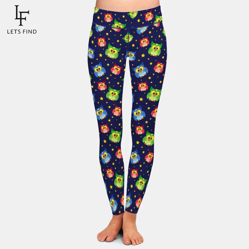 LETSFIND 2020 High Quaility Cartoon Owl Print Women Pants New High Waist Fashion Fitness Elastic Full Leggings