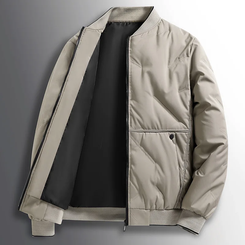 

Winter New Fashion Men’s Solid Color Zipper O-neck Simple Basic Casual Trendy Baseball Jacket Male Quilted Jacket Clothes Coats