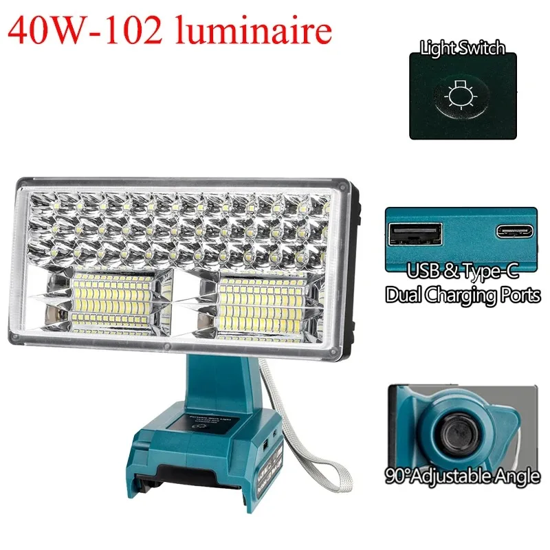 40W 4200lm bright worklight with 5V/2.1A USB Port For Makita/Milwaukee/Dewalt/Bosch/Black&Decker/Craftsman/Ryobi 18V/20V Battery