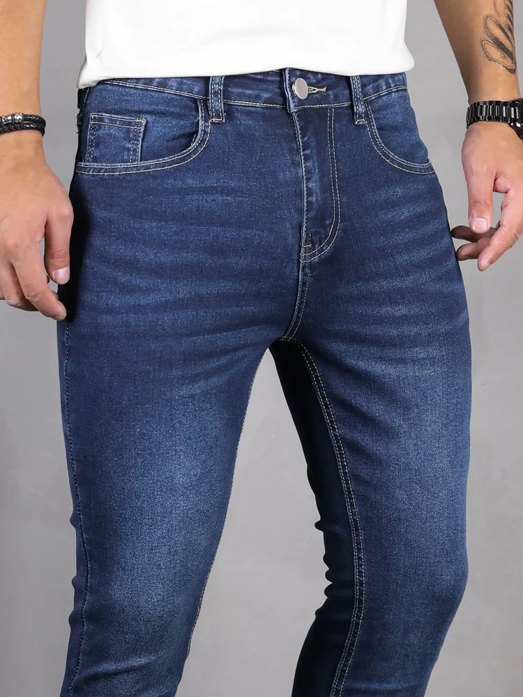 Jean Slim en Coton Noir et Bleu pour Homme, Pantalon Décontracté de Qualité, Style Hip Hop, Streetwear