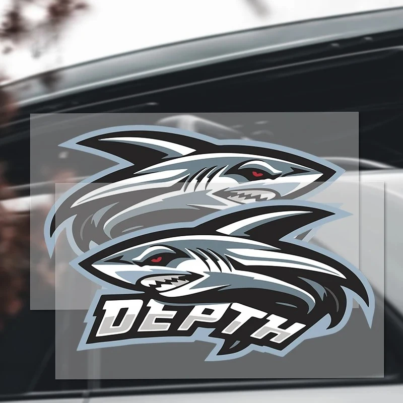 

2 шт./компл. стильная виниловая наклейка с двойной головой акулы для украшения окна автомобиля, ноутбука (черный, белый, серый цвет)