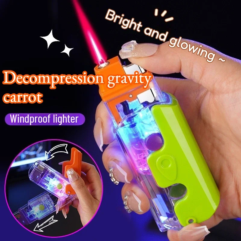 Creative Foldable Carrot Knife Shaped Lighter, Built-in Gorgeous Colorful Lights, Windproof Red Flame, Open-Close Mechanism