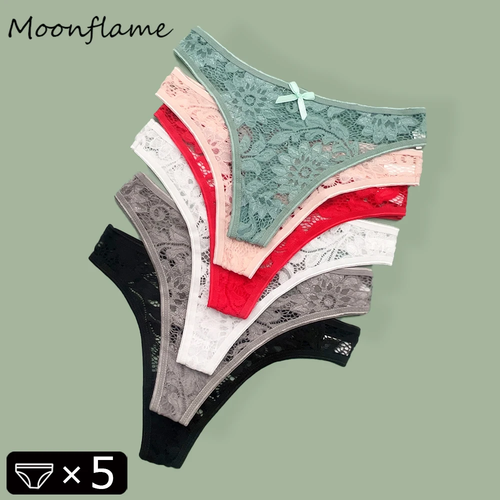 

Moonflame 5 Pcs Bikini Underwear Women Sexy​ ​Lingerie G String Transparent Lace Women's Thong