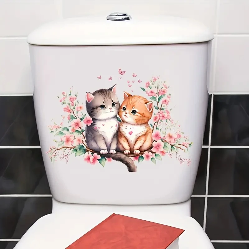 C279# Two Intimate Cat Toilet Sticker Wall Sticker Restroom Renovation Removable Stickers Self-adhesive Decal