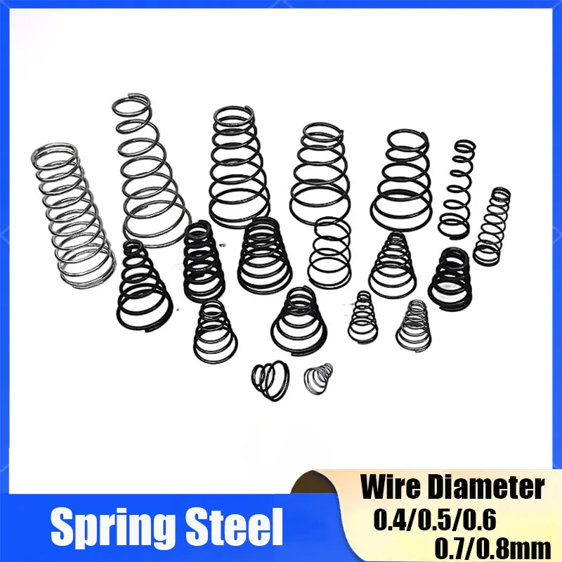 5Pcs Wire Diameter 0.4mm 0.5mm 0.6mm 0.7mm 0.8mm Spring Steel Tower Springs Conical Cone Compression Spring Pressure Springs