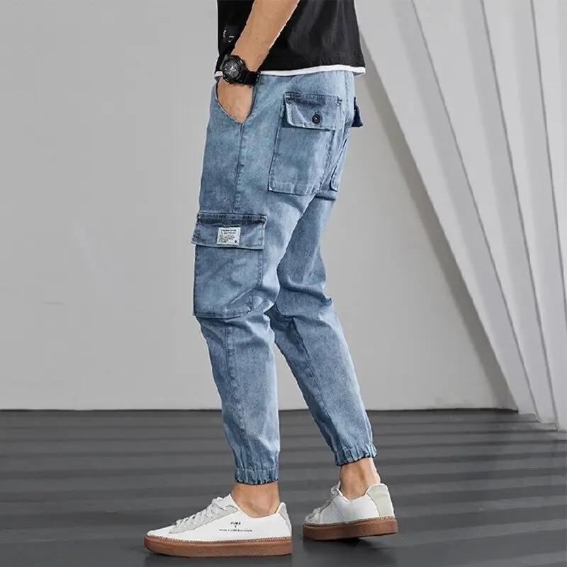 Plus Size M-5XL Men Jogger Jeans Spring Summer Autumn Winter Fashion Casual Pocket Cargo Slim Fit Stretch Long Denim Pants