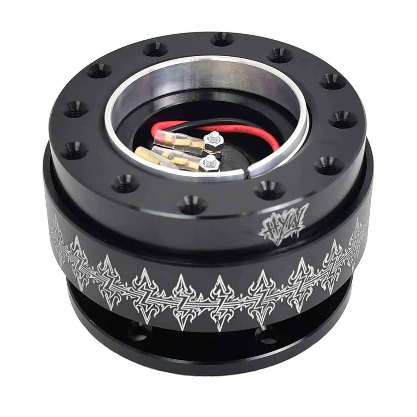 Black Metal Laser Tribal Geometric Design Steering Wheel Quick Release Hub 6 Bolt JDM Racing Car Interior Accessory