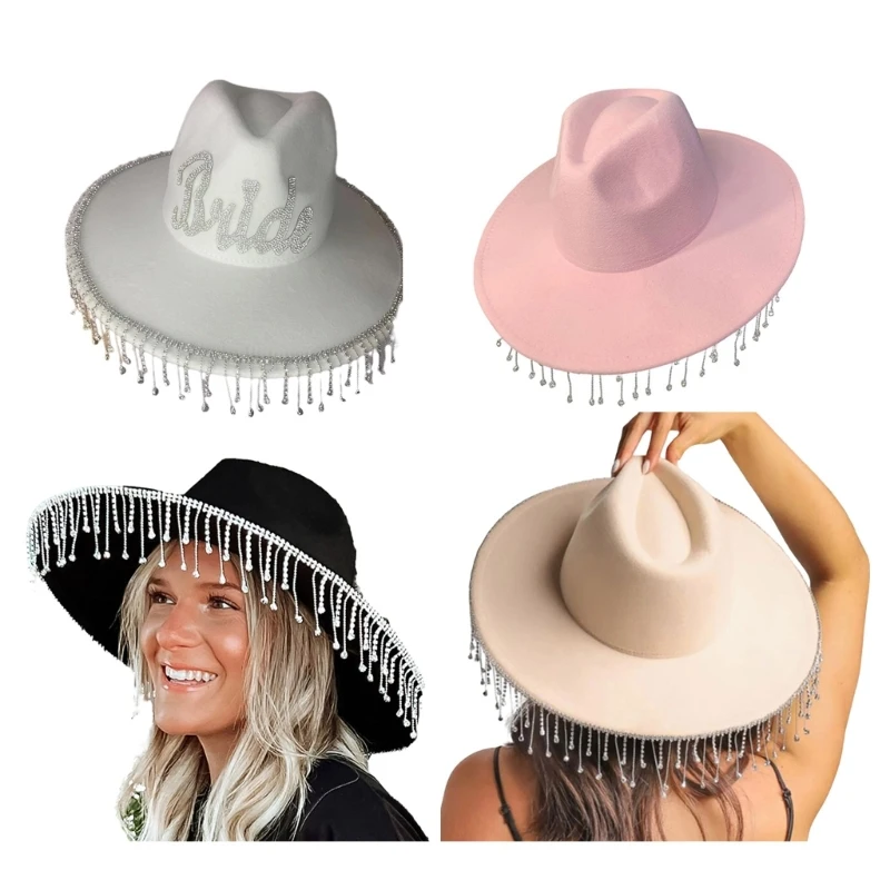 Cowboy Hat Photo Props Travel Western Hat Outdoor Kerchief Bride Pink Cowgirl Hand Beadig