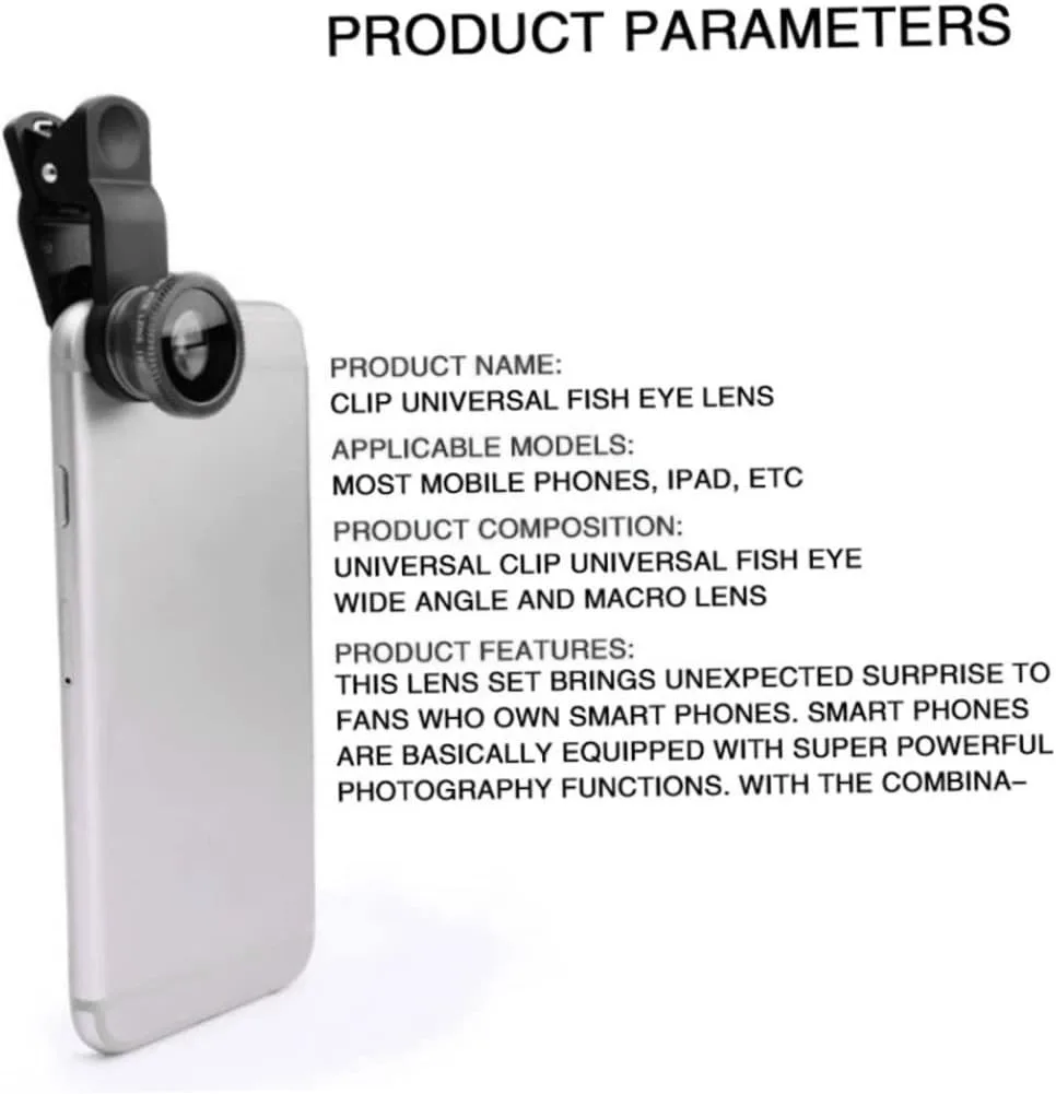 Lente olho de peixe 3 em 1, micro lente de câmera grande angular 0,67X para iPhone, zoom de ângulo, lente olho de peixe em lentes de smartphone com clipe de telefone