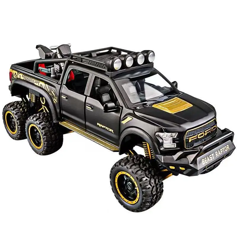 شاحنات بيك اب 1:24 للأولاد F150 رابتور دييكاست نموذج سيارة معدني مع صوت وضوء للأطفال من سن 3 سنوات فما فوق باللون الأزرق #4