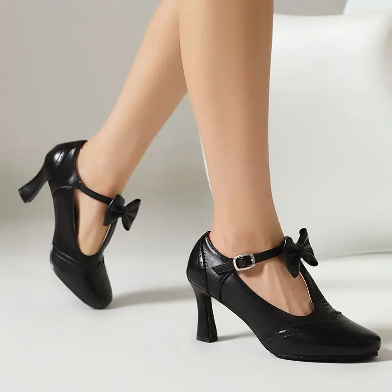 REAVE CAT 2026 الحلو النساء مضخات جولة تو 7.5 سنتيمتر الكعوب الغريبة مشبك حزام Bowknot موضة يؤرخ الأحذية حجم كبير 41 42 43 #4