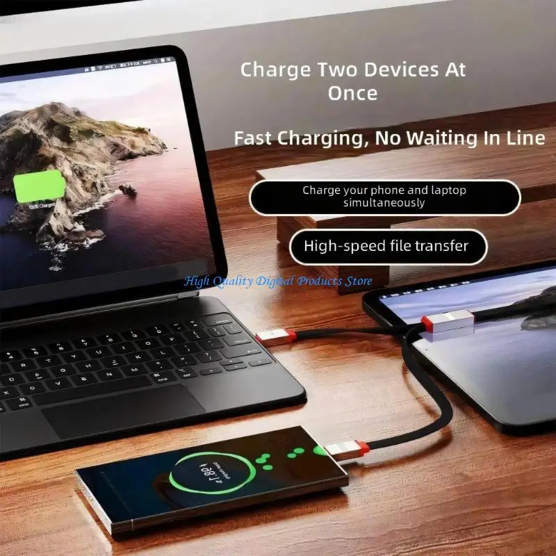 U2JE USB A/Type C to Double Type C Charging Cable 1.5m Nylon Braided 2 in 1 Splitter Cord For Phone Tablet Laptop Fast Charging
