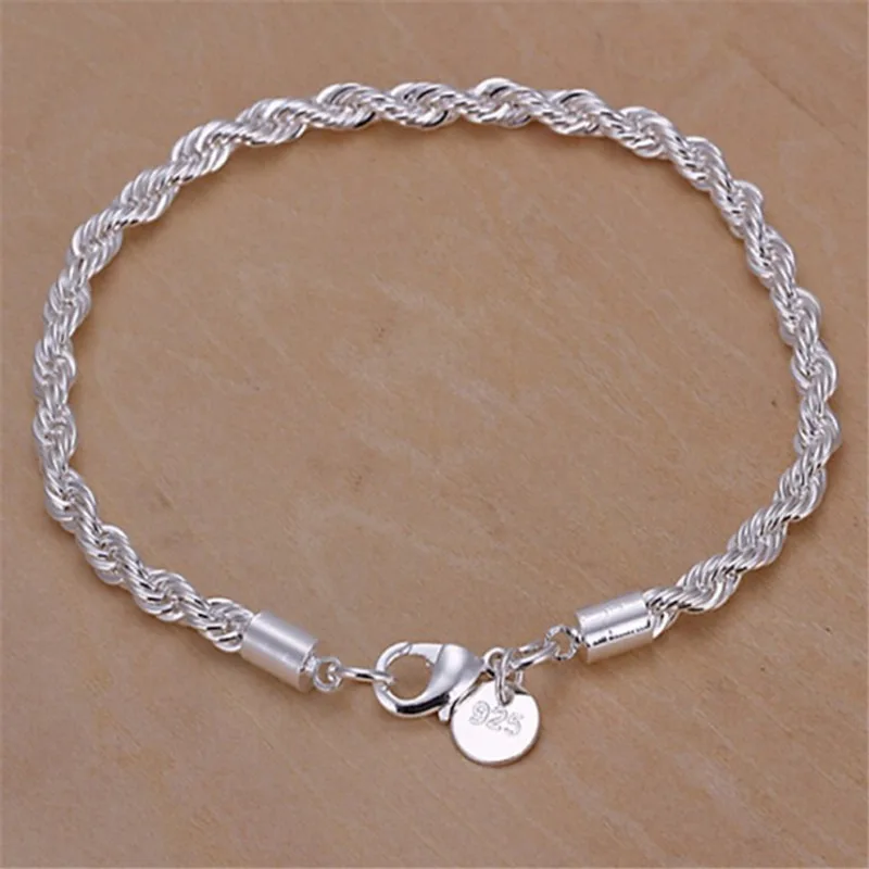 925 Sterling Silver Bracelet 4mm Classics Rope Chain for Women Men Fashion Simple Engagement Wedding Jewelry Gifts Party