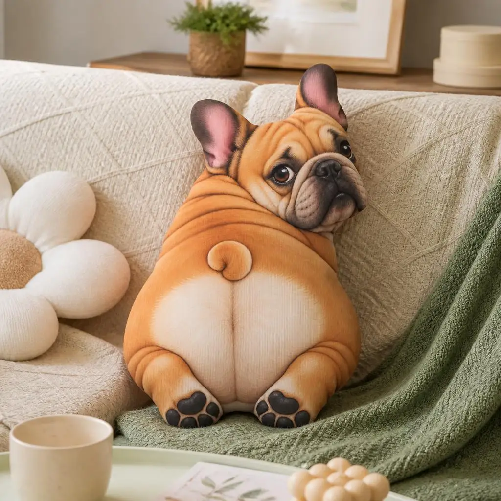 Fat French Bulldog Shaped Throw Pillow Cute Cartoon Dog Stuffed Cushion for Sofa Home Decor Living Room Dog Lover Gift Idea