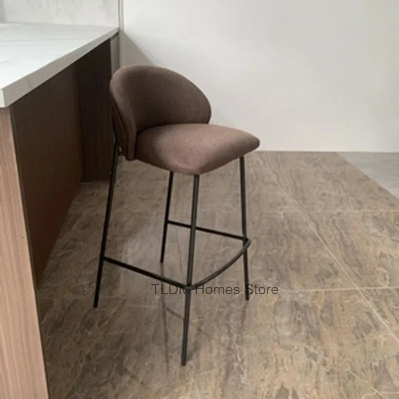 Silla de Bar de lino nórdico, muebles de cocina para el hogar, sillas de Bar de lujo de diseñador de hierro forjado, sillas de Bar de pie alto A