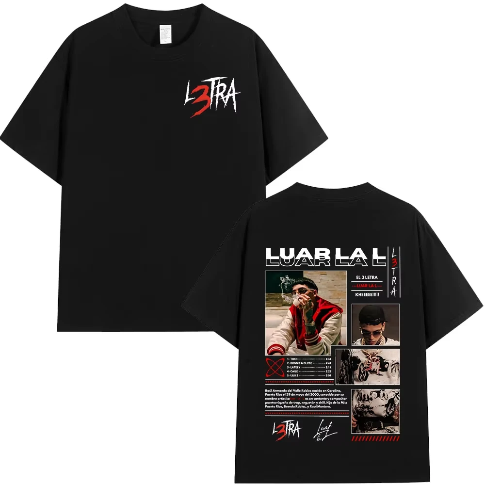 Camisetas de Moda Hip Hop para Hombre y Mujer, Camisetas de Manga Corta con Estampado del Álbum L3TRA del Rapero Luar La L, Camiseta Vintage de Gran Tamaño, Ropa Urbana