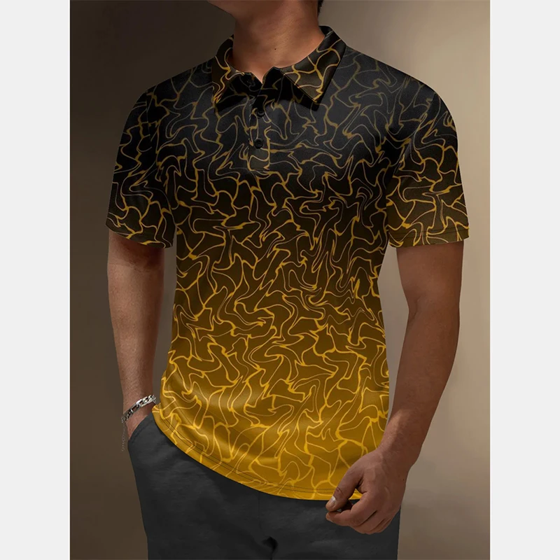 Retro Golden Dragon Polo Shirt Men's Clothing Street Harajuku Lapel Polo Shirts 3d Printed Irregular Pattern Flamingo Tee Top