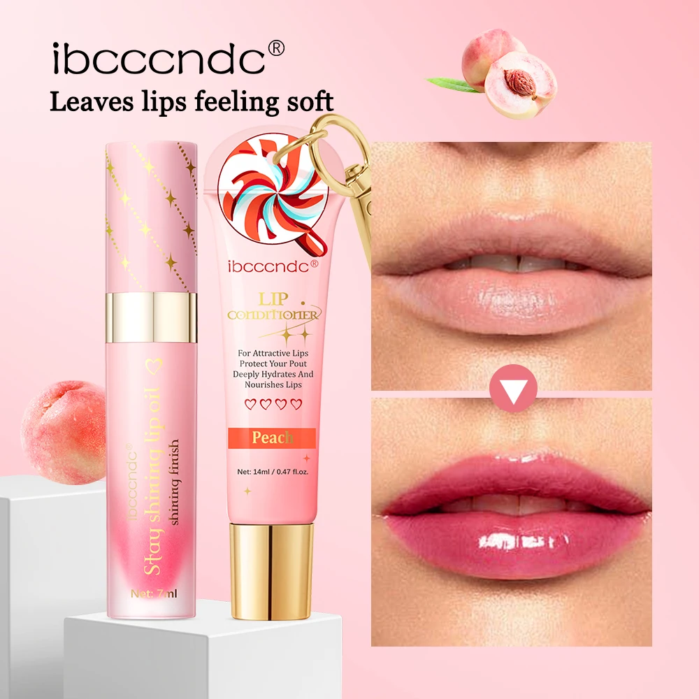 保湿と潤いを与えるリップオイルセット リップケアセット リップの色を明るくし、唇の縦ジワを減らす ピーチの香りのリップバーム