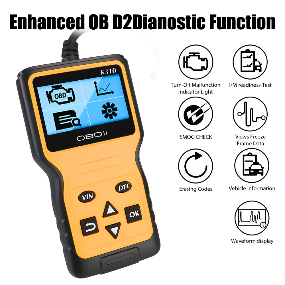 OBD2 Code Reader OBDII Scanner 16 Pin K310 Car Diagnostic Tools Plug and Play Digital Display Universal