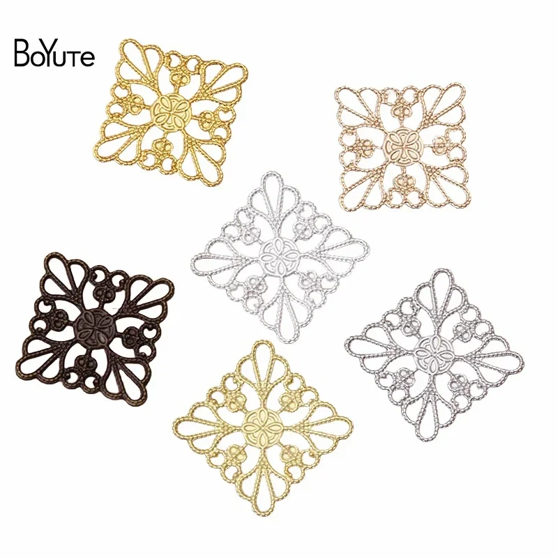 

BoYuTe (100 Pieces/Lot) Metal Brass 25MM Square Filigree Findings DIY Vintage Jewelry Accessories Handmade Materials Wholesale