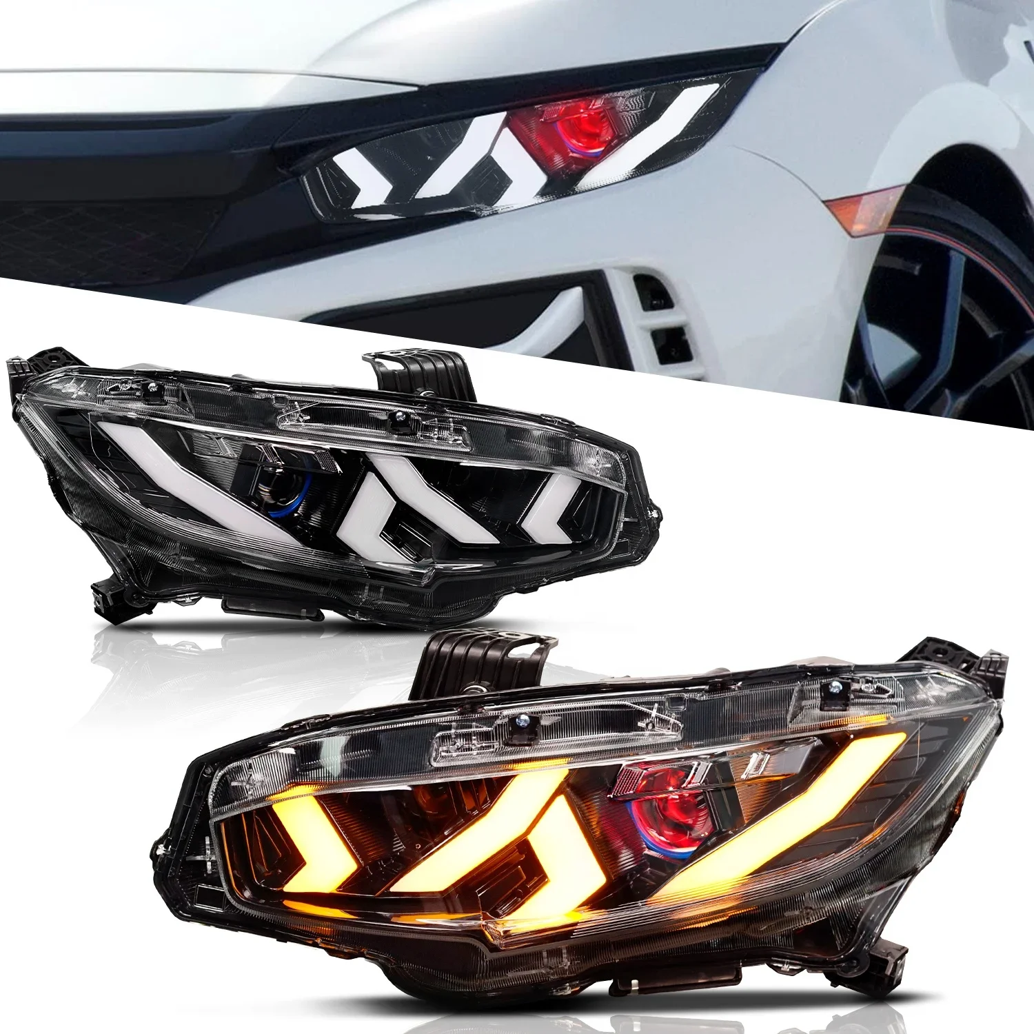 ARCHAIC LED Headlights For 10th Gen 2016 - 2021 Lamborghini W/Sequential Red Demon Eye FK7 Headlight Headlamp