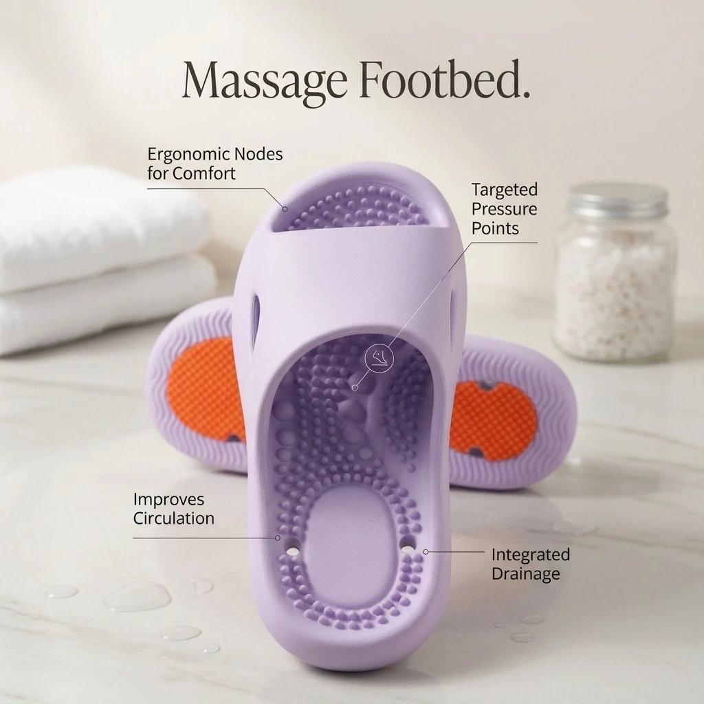 Bathroom Massage Slippers Quick Dry Drain Hole Non Slip PVC House Slides Indoor Shower Home Sandals For Women Men Adults