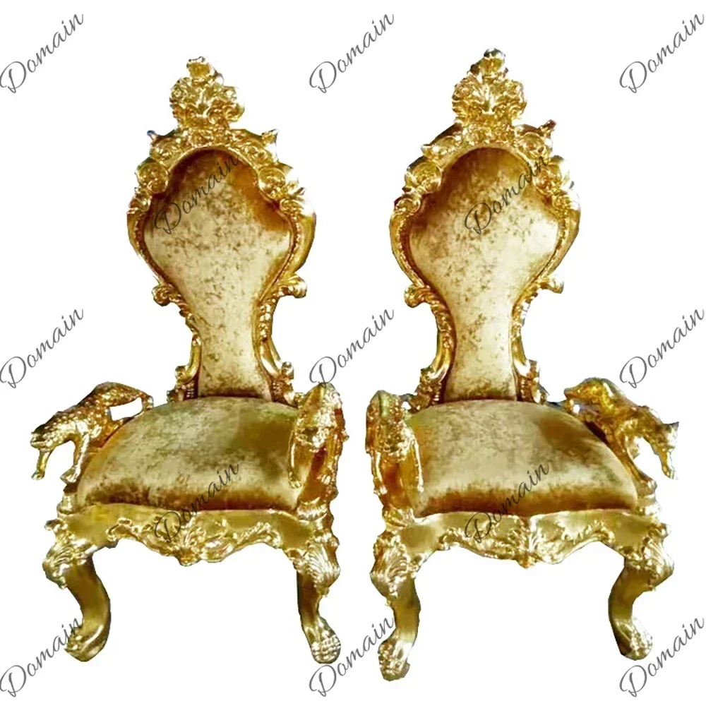 PQ-EDC 2PCS Luxury Golden Sliver Throne Chairs High Back Groom Bride King Royal Wedding Chair