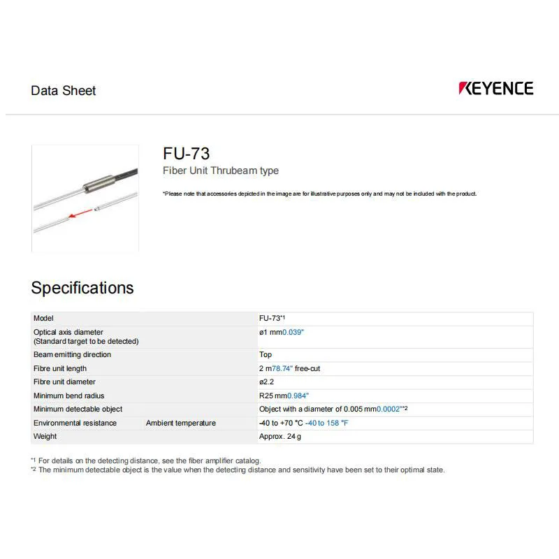 Brand New Genuine FU-73 KEYENCE Fiber optic sensor for probe of collimation type amplifier