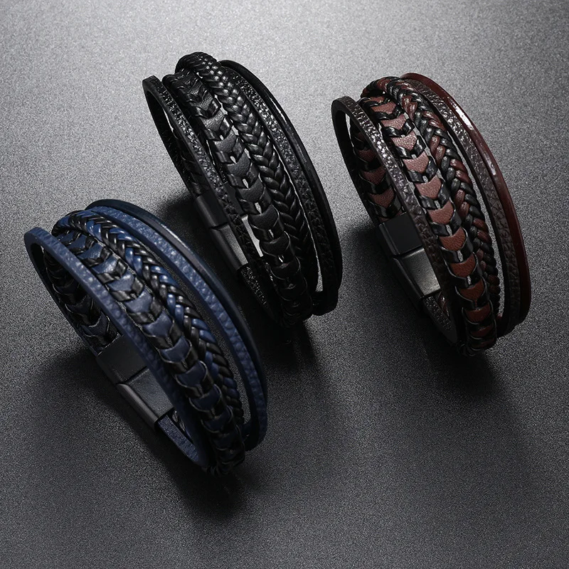 

Multi Layer Retro Black Brown Woven Leather Rope 21cm Charm Bracelets For Men&Women Fashion Jewelry Punk 2024