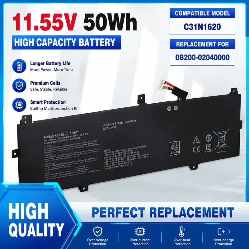 11.55V 4210mAh for ASUS UX430U UX430UQ U4100U U4100UQ C31N1620 Laptop Battery Replacement High Capacity Notebook Power Supply