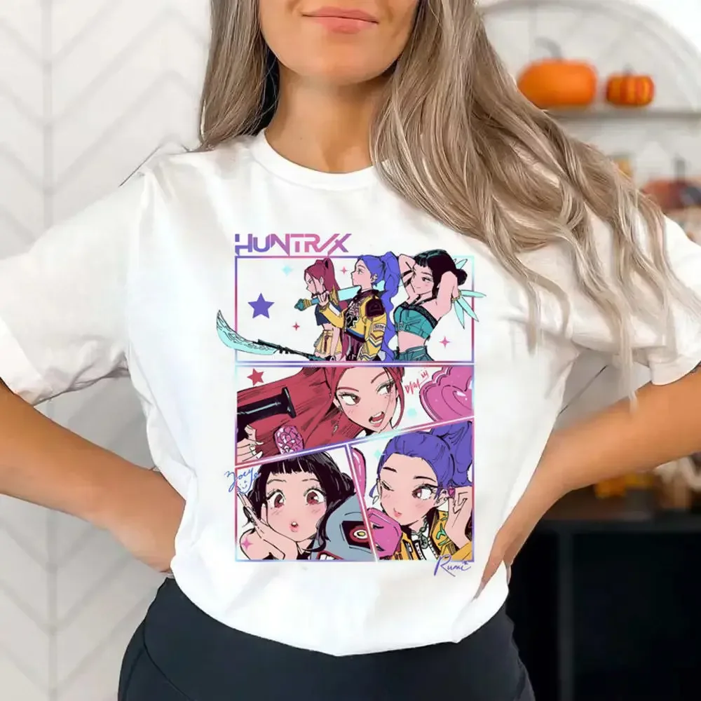 Huntrix Girls Kpop Demon Hunters Camisa de dos caras Camisa estilo animeCamiseta con Rumi Mira Zoey Girl Group Warrior mágico Fan Tops