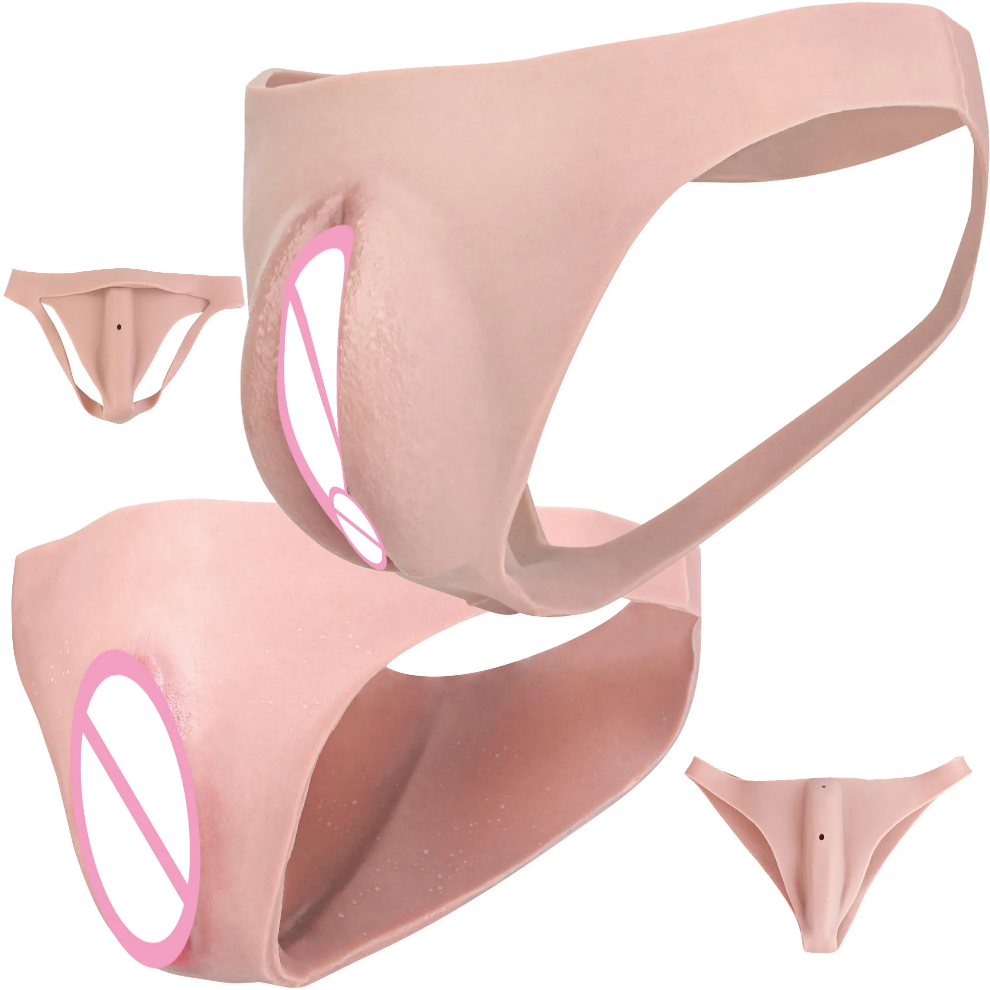 FAAK  Silicone Hiding Gaff Men's Cross-Dressing Underwear Thongs Insertable Vagina Panties Men's Briefs Penis Masturbator