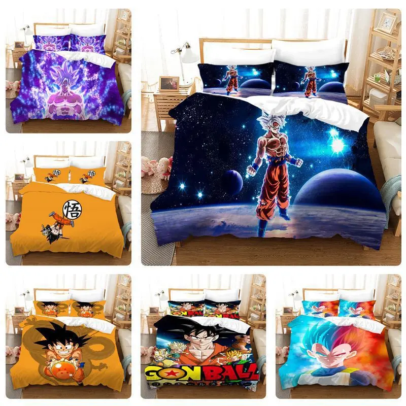 

3D Cartoon Anime Digital Printing Dragon Ball Peripheral Bedding Duvet Cover Three Piece Set Decorative Bed Sheet Pillowcase