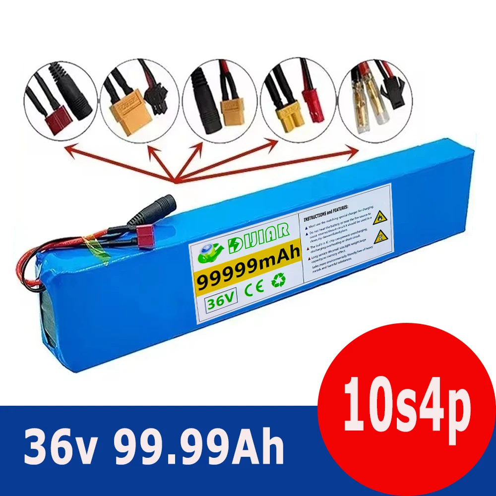 

100% Original 10S4P 36V 99.99Ah Large Capacity 18650 Lithium Battery Pack Electric Bicycle Scooter with BMS XT60 Plug