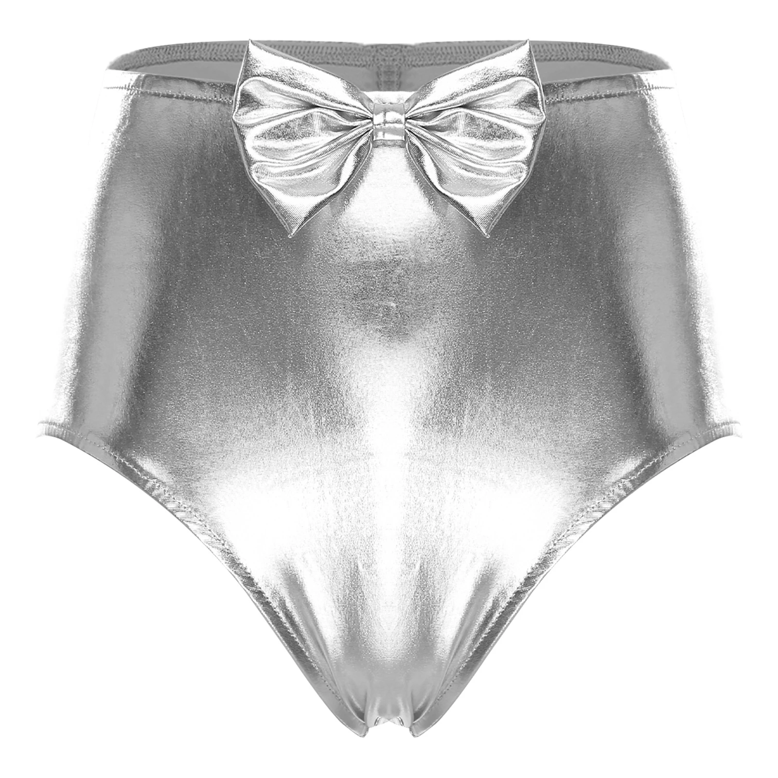 여성용 반짝이는 부티 쇼츠, 무지개빛 메탈릭 브리프, 핫팬츠, 귀여운 리본 주름 하이웨이스트, 뮤직 레이브 파티 댄스 쇼츠, 클럽웨어