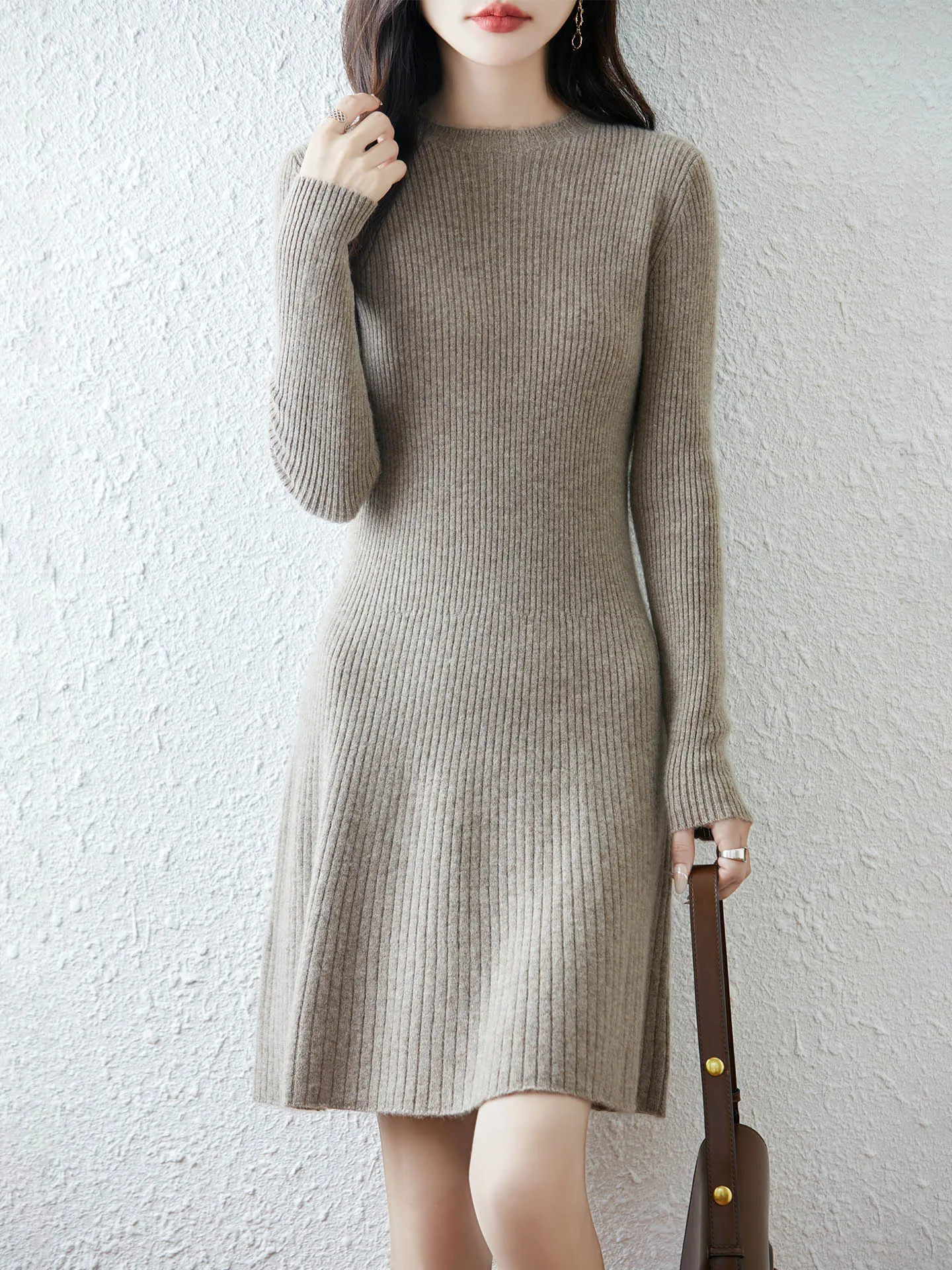 

Женское платье-свитер из 100% мериносовой шерсти, облегающее, трикотажное, элегантное, осенне-зимнее, с круглым вырезом, повседневное, модное, сексуальное